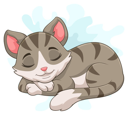 Cartoon baby cat sleeping on white backgroundのイラスト素材