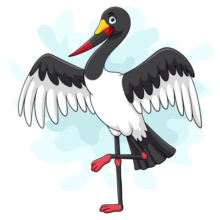 Cartoon saddlebill stork on white backgroundのイラスト素材