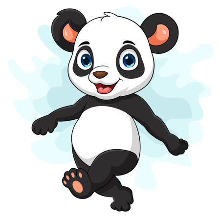 Cartoon cute little panda walkingのイラスト素材