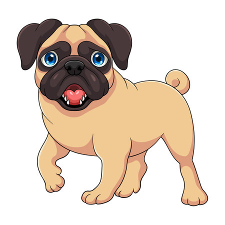 Cute pug dog cartoon isolated on white backgroundのイラスト素材