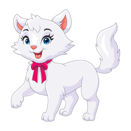 Cartoon funny white cat isolated on white backgroundのイラスト素材