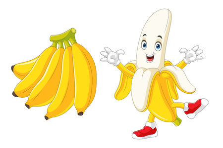 Cartoon banana running and waving handのイラスト素材
