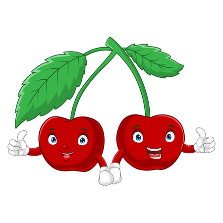 Cartoon cute cherry fruit giving thumbs upのイラスト素材