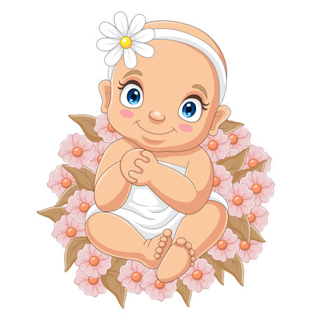 Cute baby girl poses isolated on white backgroundのイラスト素材