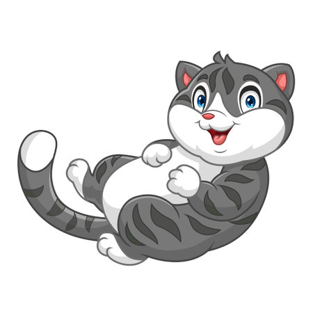 Cartoon funny gray cat on white backgroundのイラスト素材