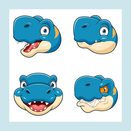 cartoon set of cute dinosaur headsのイラスト素材