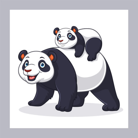 Cute mother and baby pandaのイラスト素材