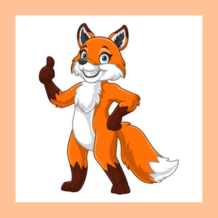 Cartoon funny fox giving thumb up isolated on white backgroundのイラスト素材
