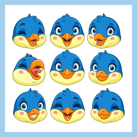 Collection of various shapes of blue bird headsのイラスト素材