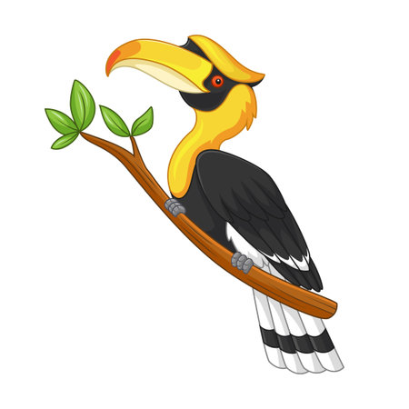 Cartoon hornbill on the branchのイラスト素材