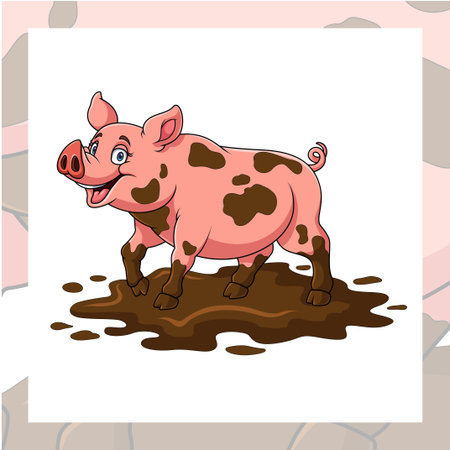 Cartoon funny pig in the mudのイラスト素材