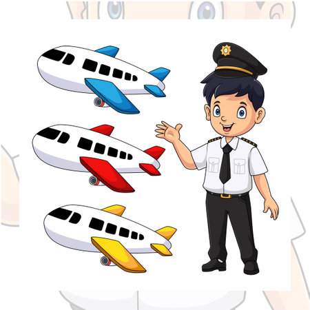 Cartoon happy young pilot standingのイラスト素材