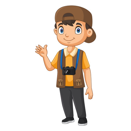 Cartoon little photographer on white backgroundのイラスト素材