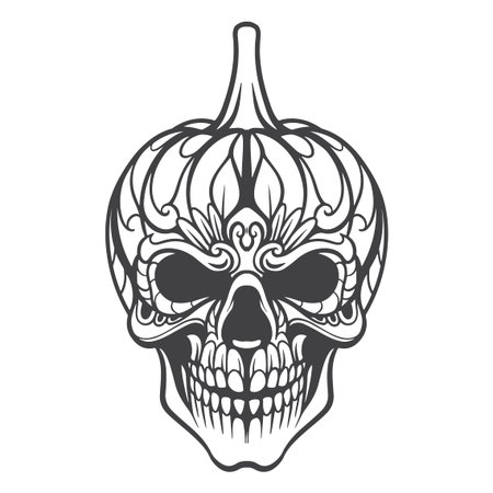 pumpkin skull mandala arts isolated on white backgroundのイラスト素材