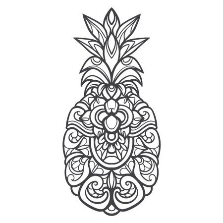 Pineapple fruit Outline mandala arts isolated on white backgroundのイラスト素材
