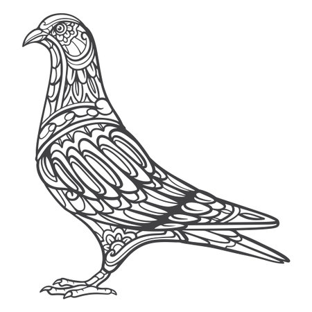 Dove bird Outline mandala arts isolated on white backgroundのイラスト素材