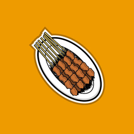 Indonesian Traditional Food Called Sate Vector Flat Designのイラスト素材