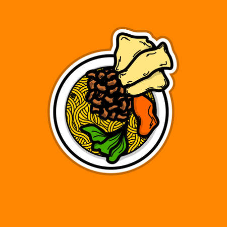 Indonesian Traditional Food Called Mie Ayam or Chicken Noodles Soupのイラスト素材