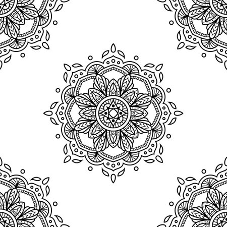 Mandala. Ethnic decorative element. Hand drawn backdrop. Islam, Arabic, Indian, ottoman motifs. Can be used for wallpaper, pattern fills, web page background,surface textures.のイラスト素材