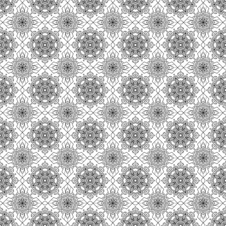 Seamless pattern with mandalas in black and white colorsのイラスト素材