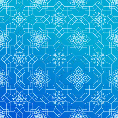 Seamless pattern with geometric ornament. Vector illustration. Blue background.のイラスト素材