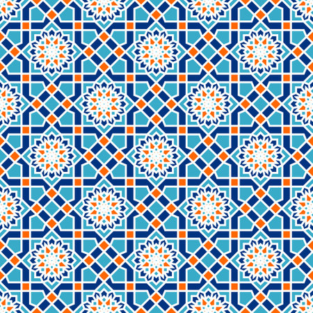 Seamless pattern based on traditional islamic art ornaments. Colorful vector background.のイラスト素材