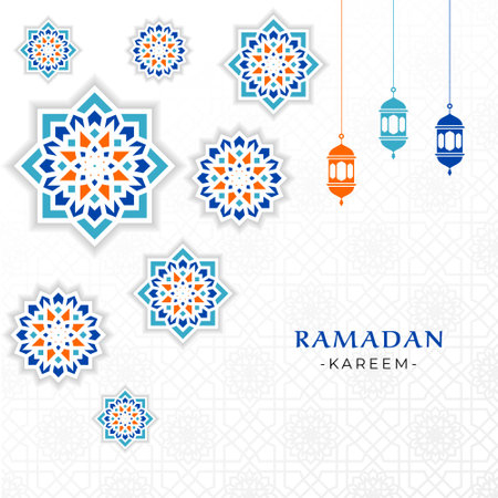 Ramadan Kareem greeting card with arabic lanterns.のイラスト素材