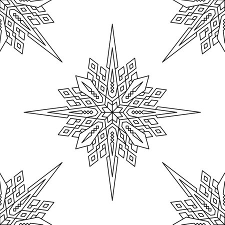 Seamless pattern with abstract snowflakes. Vector illustration. Mandala Art Outline for Coloring Book.のイラスト素材