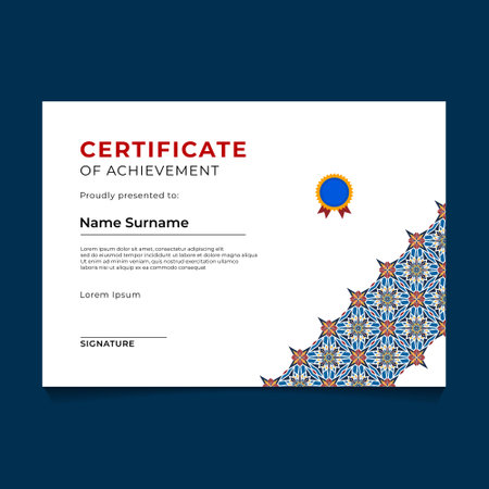 Certificate of achievement. Vector illustration. Blue and white color. Mandala Art Design for Certificate Design Templateのイラスト素材