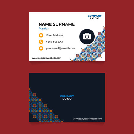 Business card design template, Creative and Clean identity Card Vector Illustration. Mandala Art Pattern Name Card Design for Business or Companyのイラスト素材