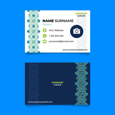 Business card vector template. Modern Creative and Clean identity Card Design. Islamic Ornament Name Card Design for Business or Companyのイラスト素材