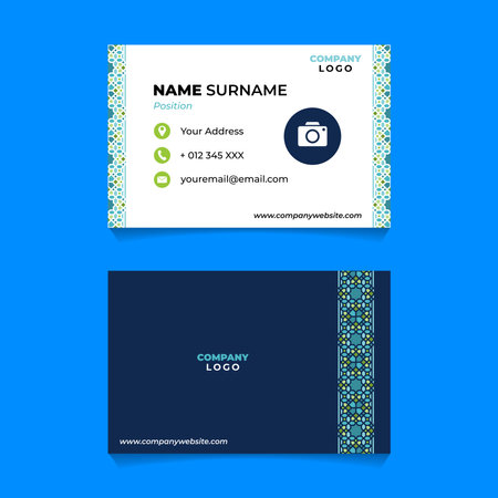 Business card design template. Modern Creative and Clean identity Card Vector. Islamic Ornament Name Card Design for Business or Companyのイラスト素材