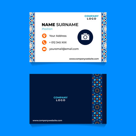 Business card design template. Modern Creative and Clean identity Card Vector. Islamic Ornament Name Card Design for Business or Companyのイラスト素材