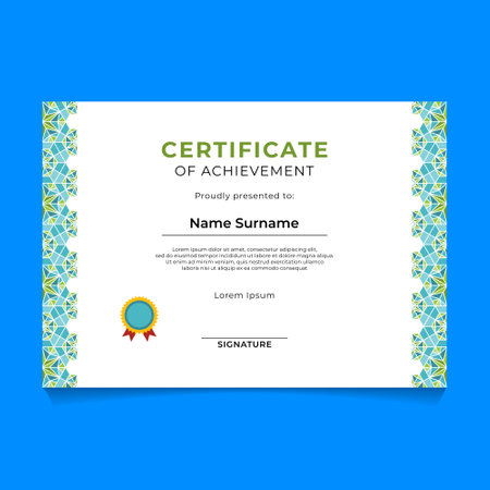Certificate of achievement template. Diploma design. Vector illustration. Arabic and Islamic Geometric Certificate Template Designのイラスト素材