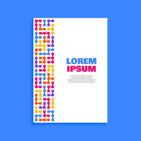 Brochure design template with colorful abstract geometric background. Vector illustration. Abstract Geometric Cover Design with Connected Rounded Square Patternのイラスト素材