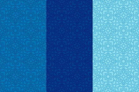 Seamless geometric pattern. Vector illustration. Blue and white colors. Oriental Stroke Ornament Design on Winter Themeのイラスト素材