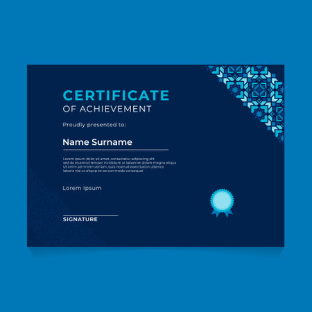 Certificate of achievement template, Diploma of appreciation, vector illustration. Oriental Geometric Certificate Design with Diagonal Ornament on Dark Themeのイラスト素材