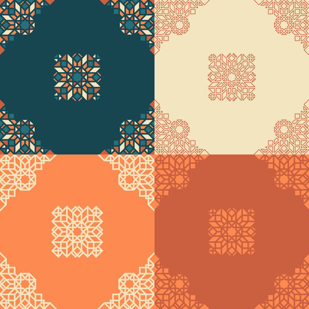 Seamless pattern with decorative snowflakes. Vector illustration. Islamic Ornament Design with Vintage Style and Pastel Colorのイラスト素材