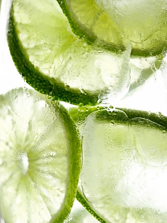 lime slices in ice macroの写真素材