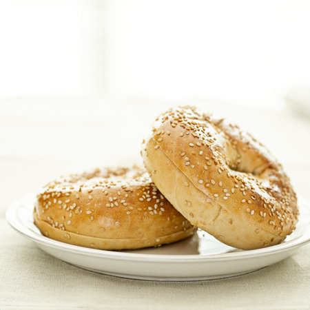 two bagels with selective focusの写真素材