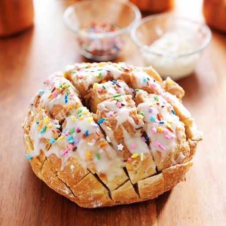 glazed pull apart bread with sprinkles