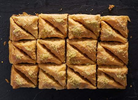 two dozen baklava in flat lay composition