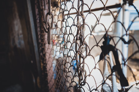 mesh netting fence lattice cage dog house. high quality photoの写真素材