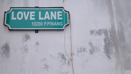 Love lane signboard at Penang streetの素材