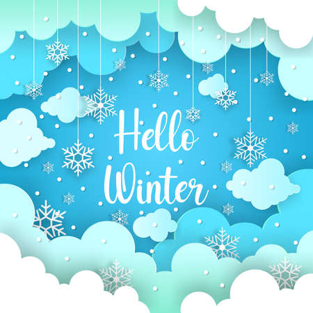 Illustration vector graphic of papercut hello winter background.のイラスト素材