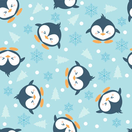 Illustration vector graphic of cute penguin seamless pattern. Good for printing on linen, fabric, textile.のイラスト素材