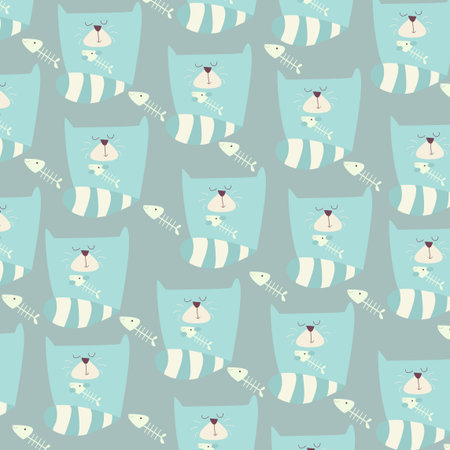 Hand drawn seamless pattern abstract cute cat cartoon premium vectorのイラスト素材