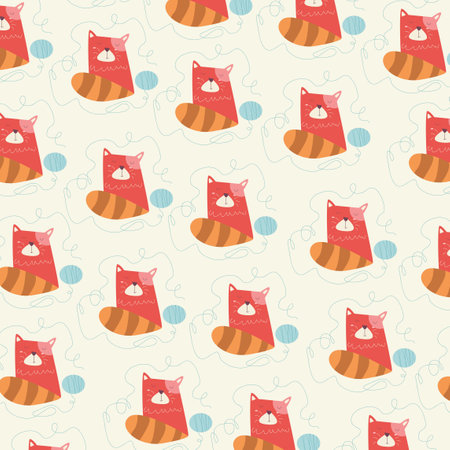 Hand drawn seamless pattern abstract cute colorful cat cartoon premium vectorのイラスト素材