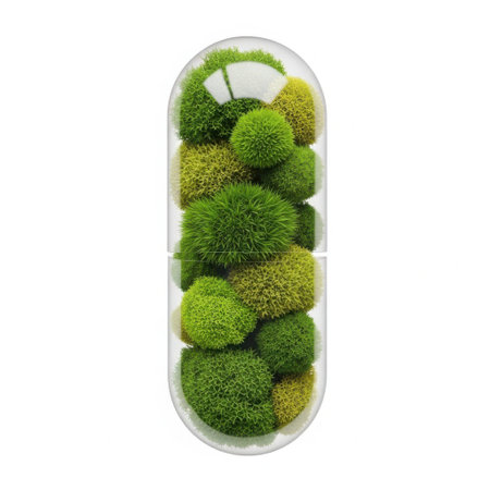 Green moss balls in clear capsuleの素材