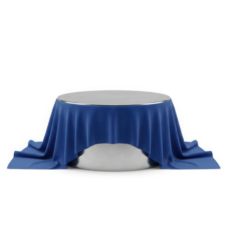 Elegant round table with blue drapeの素材